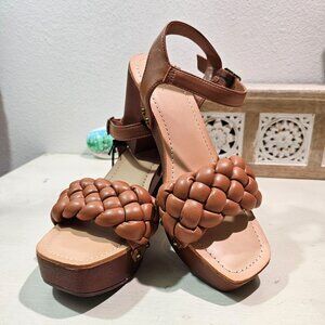 Madden NYC Women Sz 8 Braided Cognac Platform Heels Strap Sandals Casual Dress